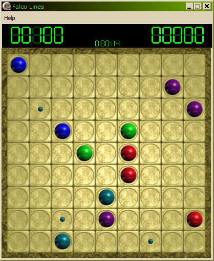 The game starts with a 9x9 board with three colored balls selected.